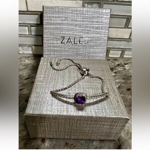 NEW Cushion Cut Amethyst Lab Created White Sapphire Sterling Silver Bracelet